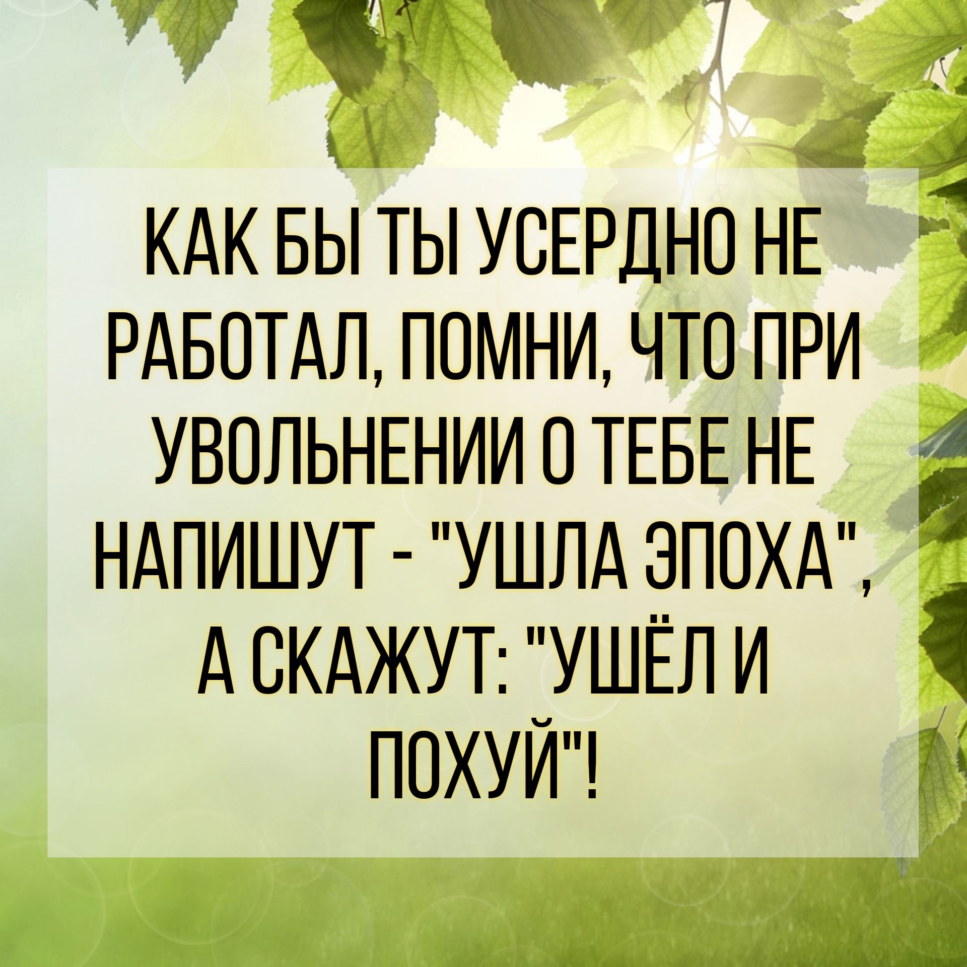КАК БЫ ТЫ УСЕРДНО НЕ РАБОТАЛ, ПОМНИ, ЧТО ПРИ УВОЛЬНЕНИИ О ТЕБЕ НЕ НАПИШУТ - 