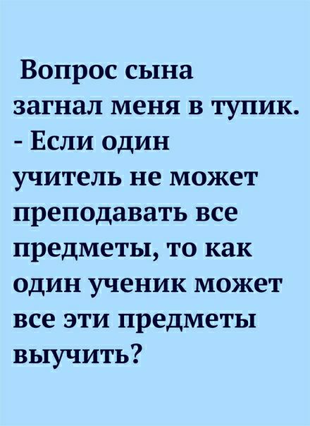 Вопрос сына загнал меня в тупик Если один учитель не может преподавать все предметы то как один ученик может все эти предметы выучить