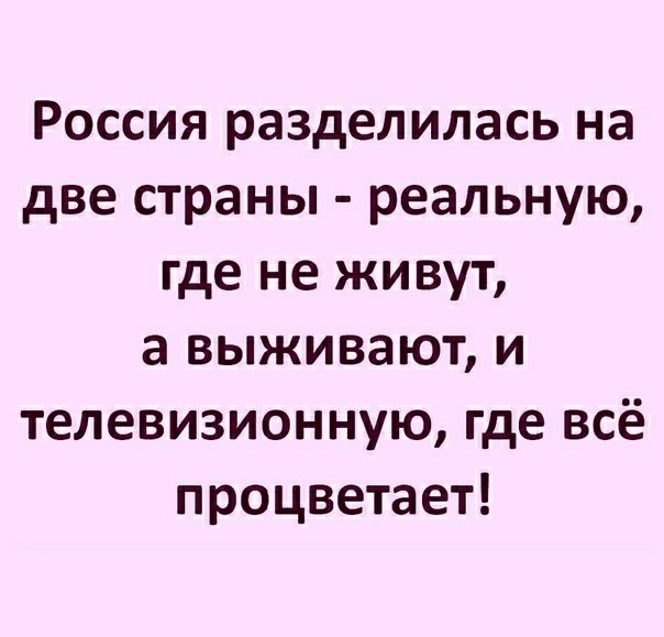 Россия разделилась на две страны реальную где не живут а выживают и телевизионную где всё процветает