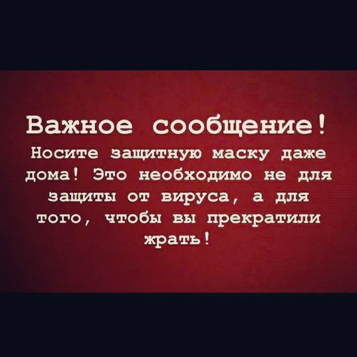 Важное сообщение Носите защитную маску даже дома Это необходимо не для защиты от вируса а для того чтобы вы прекратили жрать