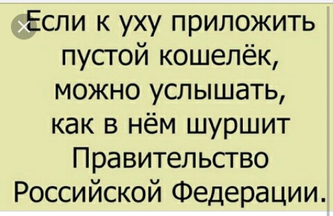 Если к уху приложить пустой кошелёк можно услышать как в нём шуршит Правительство Российской Федерации