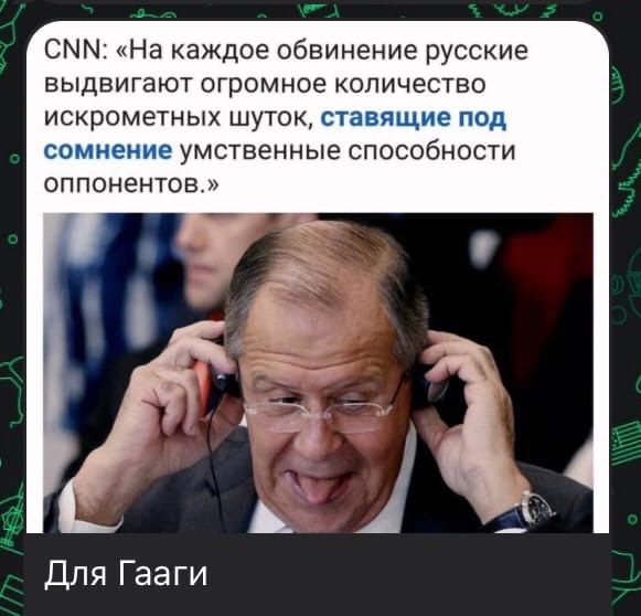 СММ На каждое обвинение русские ВЫДВИГЗЮТ ОГРОМНОЕ КОПИЧеСТБО искрометных ШУТОК СТЭВКШМЕ ПОД сомнение УМСТВЕННЫЕ СПОСОБНОСТИ ОППОНЕНТОВ Для Гааги