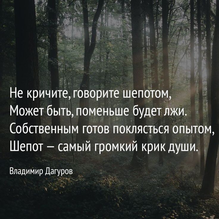 Не кричите говорите шепотом Может быть поменьше будет лки Собственным готов поклясться опытом Шепот самый громкий крик души Владимир Дагуров