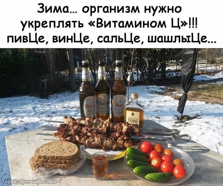 Зима организм нужно укреплять Витамином Ц пивЦе винЦе сальЦе шашлыЦе