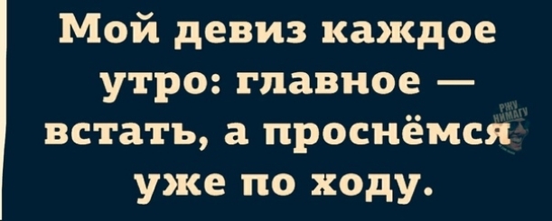 Мой девиз каждое утро главное встать а проснёмся уже по ходу