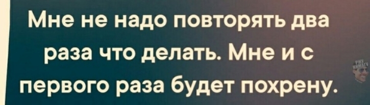 Мне не надо повторять два раза что делать Мне и с первого раза будет похрену