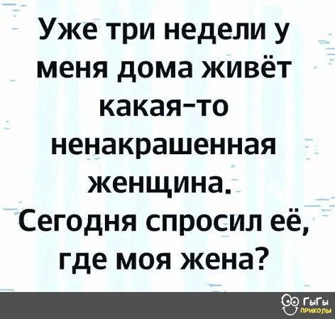 Уже три недели у меня дома живёт какаято ненакрашенная женщина Сегодня спросил её где моя жена