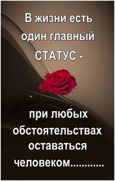 В жизни есть один главный СТАТУС при любых ОбСТОЯТВЛЬСТВЭХ ОСТЗВЗТЬСЯ человеком