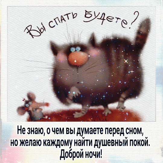 Вы спать будете? Не знаю, о чем вы думаете перед сном, но желаю каждому найти душевный покой. Доброй ночи!