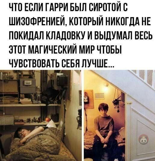 ЧТО ЕОПИ ГАРРИ БЫП ОИРОТОЙ О ШИЗОФРЕНИЕЙ КОТОРЫЙ НИКОГДА НЕ ПОКИДАП КЛАДОВКУ И ВЫДУМАП ВЕСЬ ЭТОТ МАГИЧЕОКИЙ МИР ЧТОБЫ ЧУВСТВОВАТЬ ОЕБЯ ЛУЧШЕ
