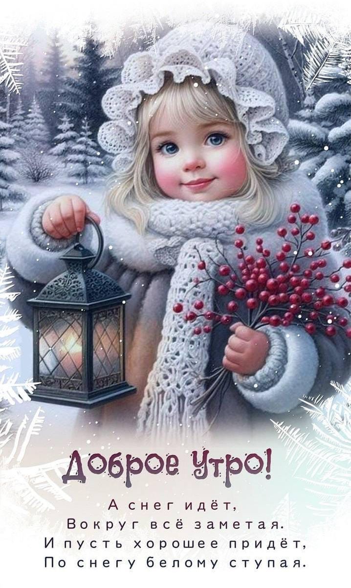 доброе атро Аснег идёт Вокруг всё заметаж И пусть хорошее придёт По снегу белому ступая