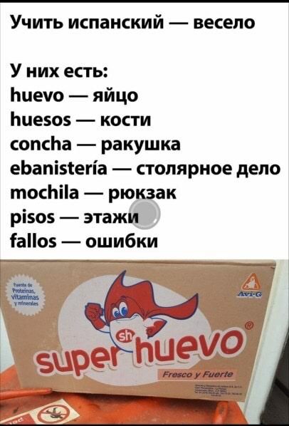 Учить испанский весело У них есть Ьцечо яйцо Ьцеюз кости сопсЬа ракушка еЬапівіегіа столярное депо тосЬііа рю ак різо5 этаж іа05 ошибки