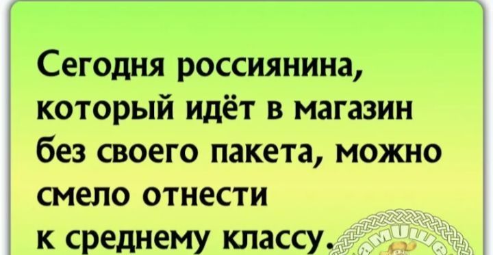 Сегодня россиянина который идёт в магазин без своего пакета можно смело отнести к среднему классу