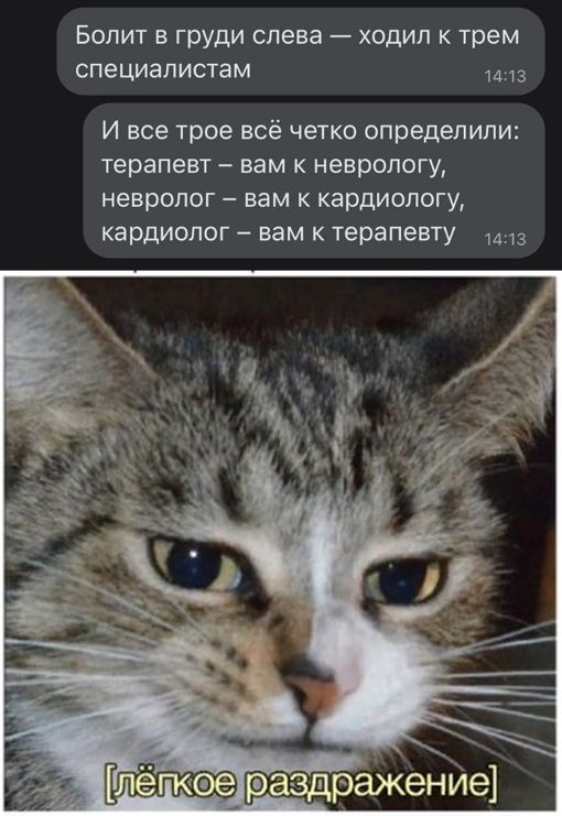 Болит в груди слева ходип трем специалистам ша И все трое всё четко определили терапевт вам к невролпгу невролог вам кардиологу кардиолог вам к терапевту
