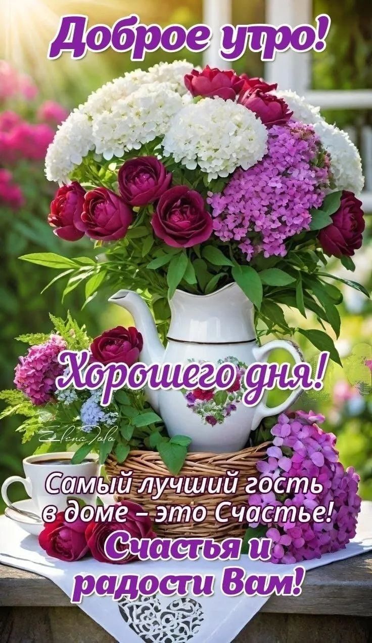 Доброе утро! Хорошего дня! Самый лучший гость в доме – это Счастье! Счастья и радости Вам!
