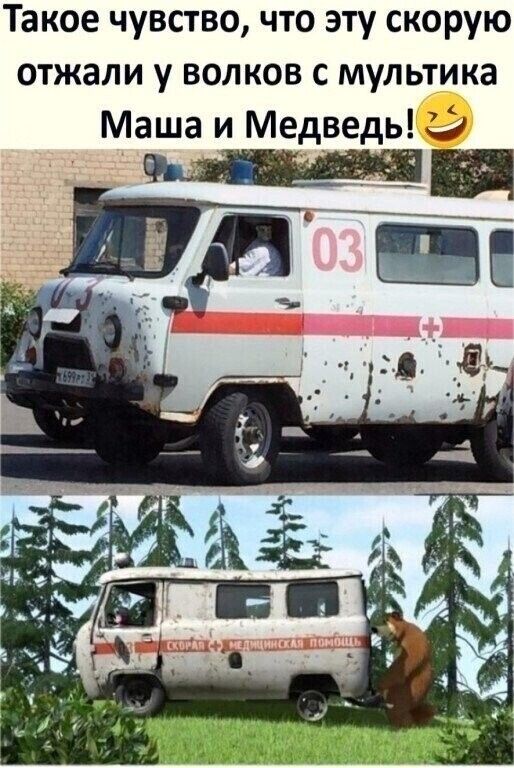 Такое чувство что эту скорую отжали у волков с мультика Маша и Медведь