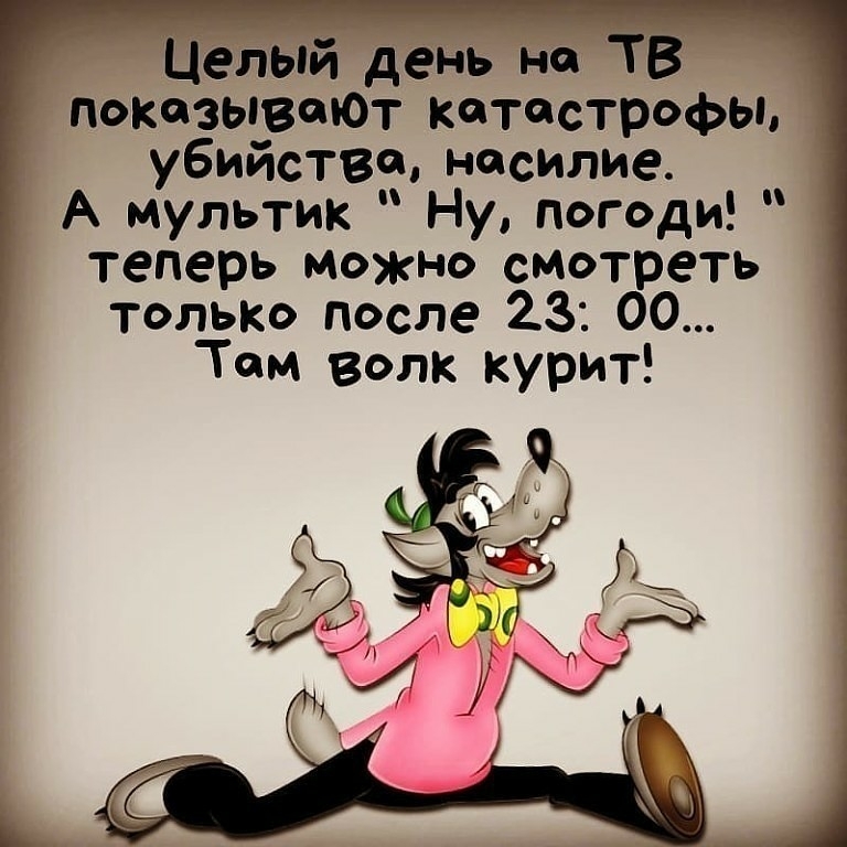 Целый день на ТВ показывтОт катастрофы убийстве насилие А мультик Ну погоди теперь можно смотреть Только после 23 00 Тем волк курит