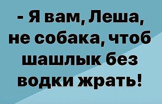 я вам Леша не собака чтоб шашлык без водки жрать