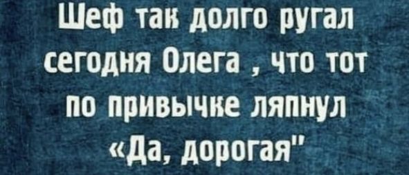 Шеф так долго ругал сегодня Олега что тот по привычке ляпнул да дорогая