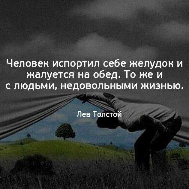Человек испортил себе желудок и жалуется на обед То же и с людьми недовольными жизнью Лев Толстой