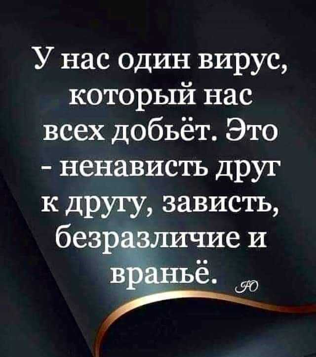 У нас один вирус которьпёі нас всех добьёт Это ненависть друг к другу зависть безрг личие и