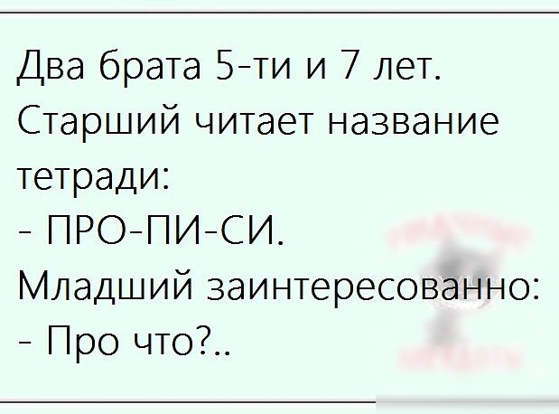 Два брата 5ти и 7 лет Старший читает название тетради ПРОПИСИ Младший заинтересованно Про что