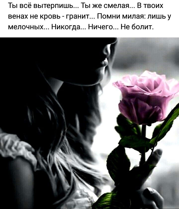 Ты всё вытерпишь Ты же смелая В твоих венах не кровь гранит Помни милая лишь у мелочных Никогда Ничего Не болит