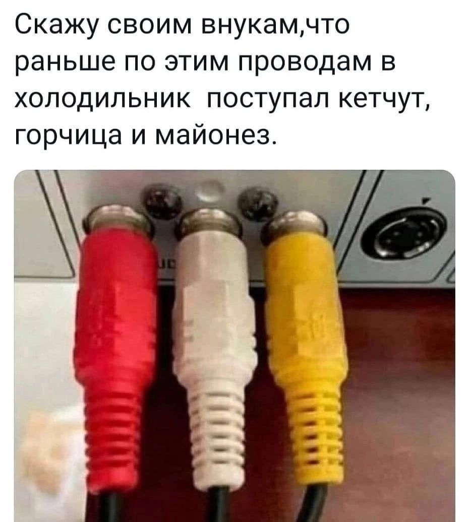 Скажу своим внукамчто раньше по этим проводам в холодильник поступал кетчут горчица и майонез