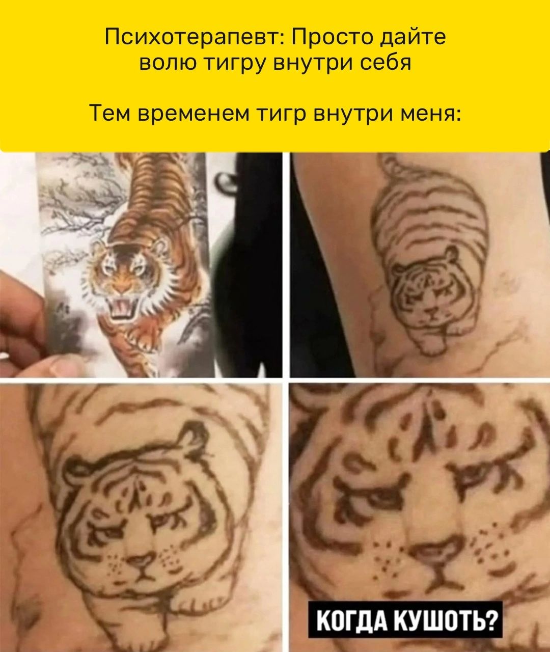 Психотерапевт Просто дайте волю тигру внутри себя Тем временем тигр внутри меня КОГДА КУШПТЬ