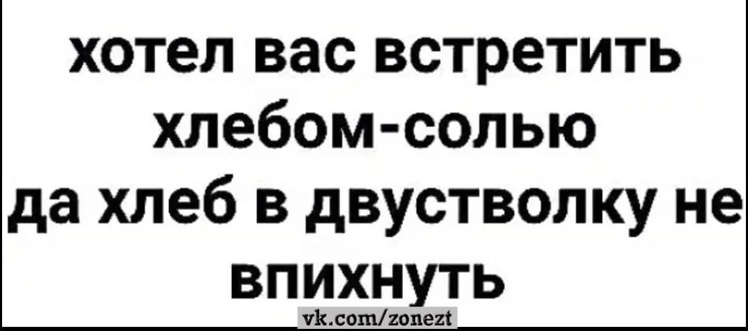 хотел вас встретить хлебом солью да хлеб в двустволку не впихнуть тминпит