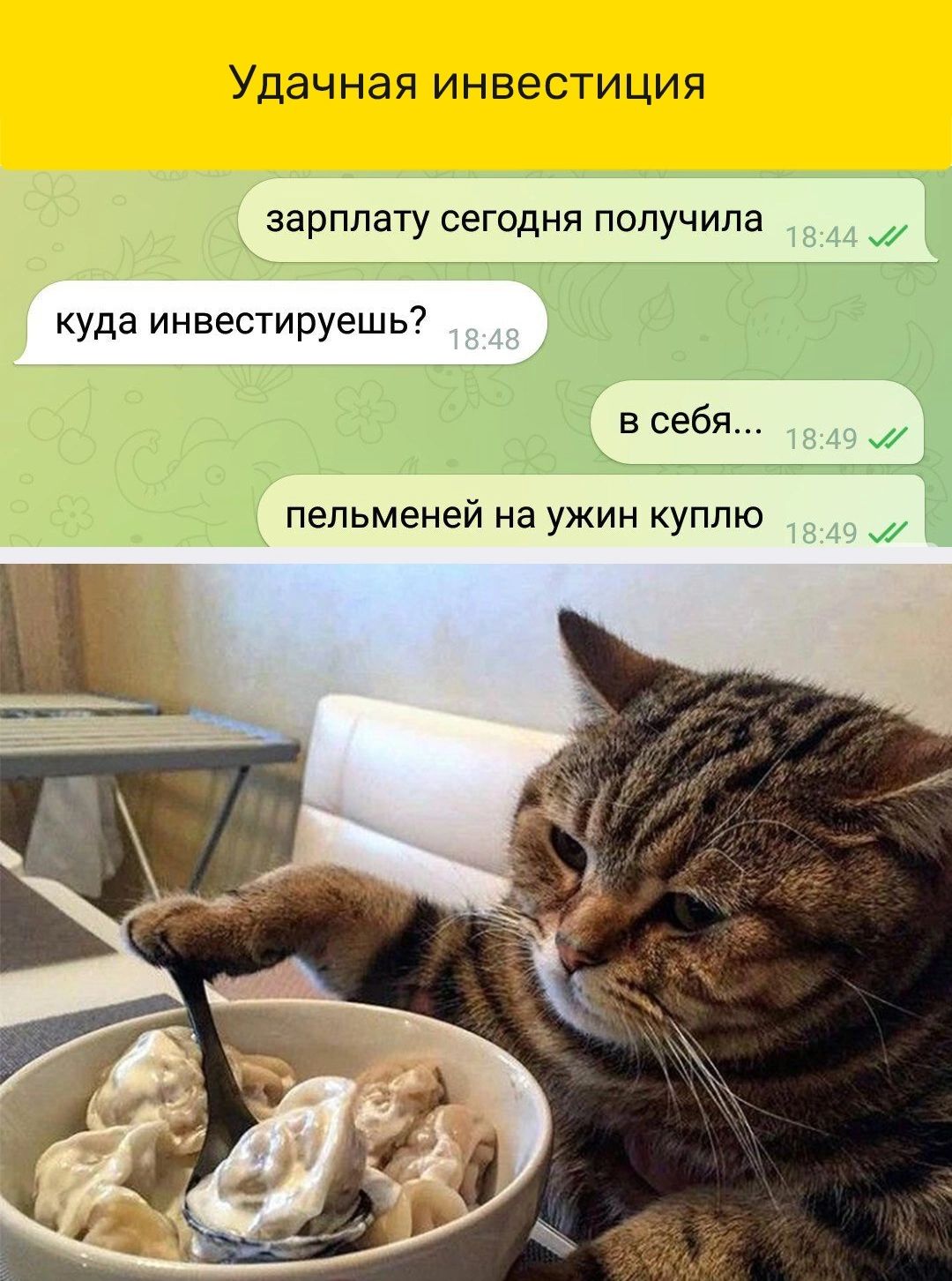 Удачная инвестиция зарплату сегодня получила куда инвестируешь в себя пельменей на ужин куплю