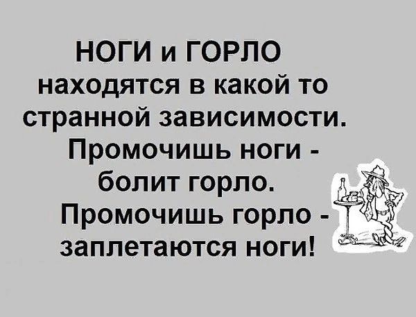 НОГИ и ГОРПО находятся в какой то странной зависимости Промочишь ноги болит горло Промочишь горло заплетаются ноги