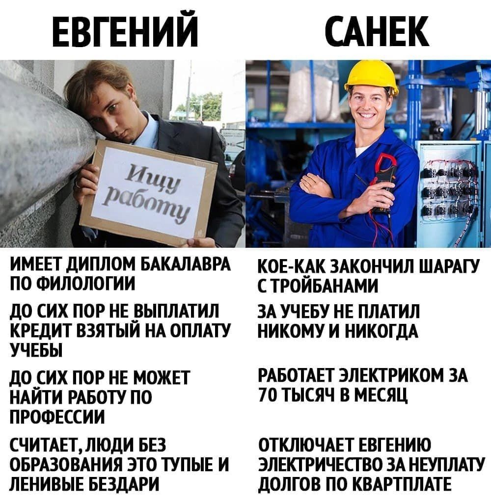 ЕВГЕНИЙ 1 ИМЕП дИППОМ БАКАЛАВРА ПО ФИПОЛОГИИ дд СИХ ПОР ИЕ ВЫПЛАТИЛ КРЕДИТ ВЗЯТЫИ НА ОПЛАТУ УЧЕБЫ до СИХ ПОР НЕ МОЖЕТ НАЙТИ РАБОТУ по ПРОФЕССИИ СЧИТАЕТШЮДИ БЕЗ ОБРАЗОВАНИЯ ЭТО ТУПЫЕ И ЛЕНИВЫЕ БЕЗДАРИ САНЕК КОЕ КАК ЗАКОНЧИЛ ШАРАТУ С ТРПЙБАНАМИ ЗА УЧЕБУ НЕ ПЛАТИЛ НШМУ И НИКОГДА РАБОТАЕТ ЭЛЕКТРИКОМ ЗА 70 ТЫСЯЧ В МЕСЯЦ ОТКЛЮЧАЕТ ЕПГЕНИЮ ЭЛЕКТРИЧЕСТВО ЗА НЕУПЛАТУ долгов по КВАРТПЛАТЕ