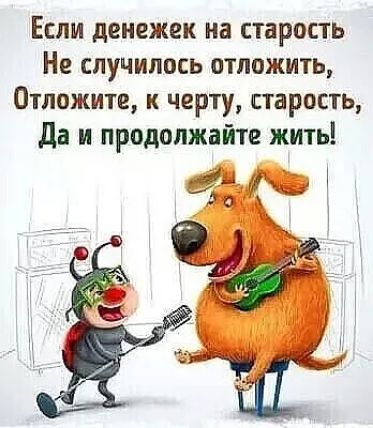Если денежек на старость Не случилось отложить Отложите к черту старость да и продолжайте жить