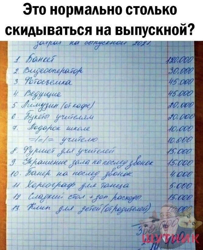 ЭТО нормаАьно СТОАЬКО скидываться на выпускной д шт и ошшл ил