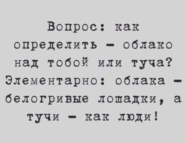 Вопрос как определить облако над тобой или туча Элементарно облака белогривые лошадки а тучи как люди