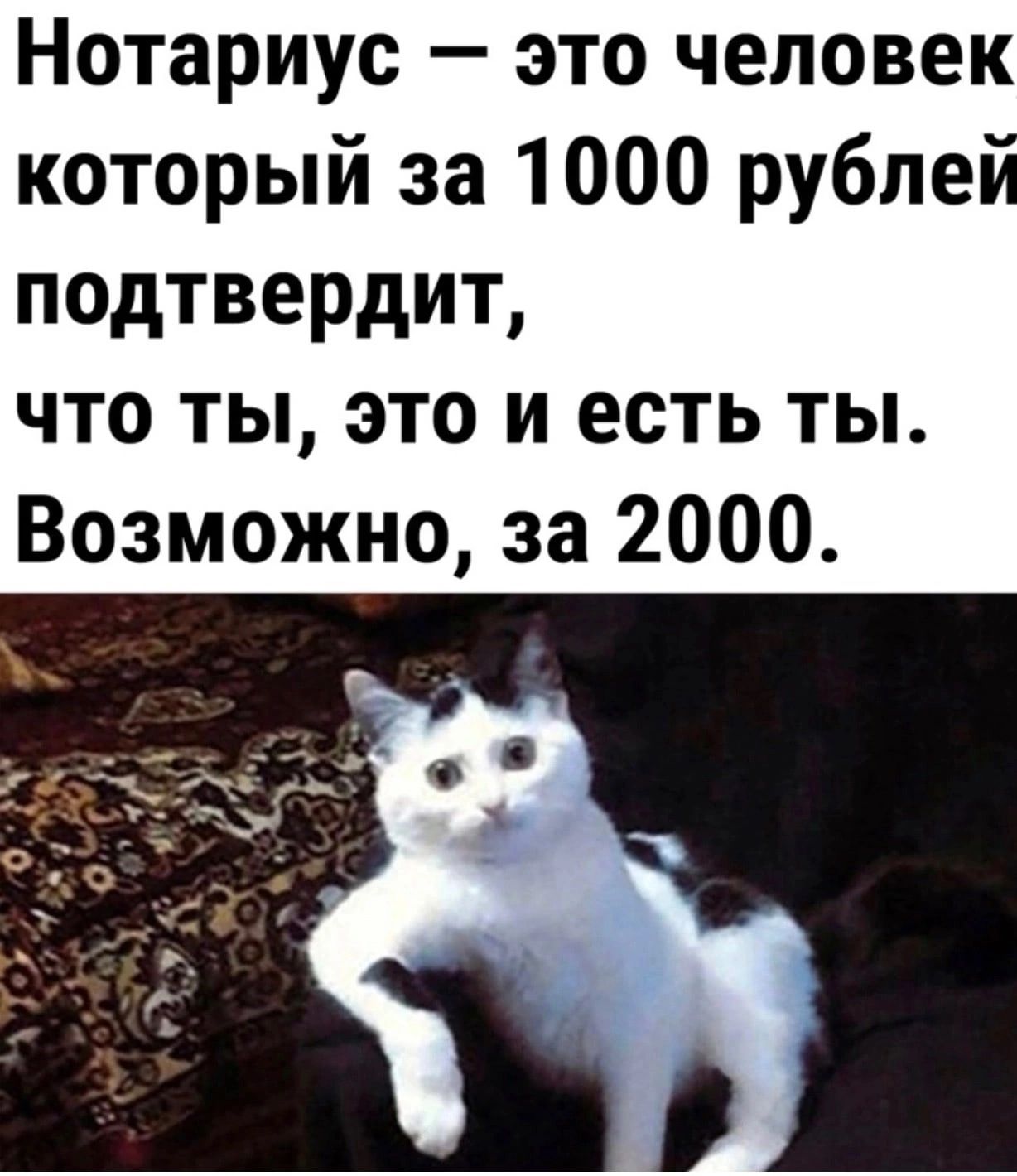 Нотариус это человек который за 1000 рублей подтвердит что ты это и есть ты Возможно за 2000