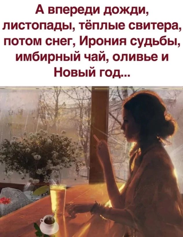 А впереди дожди листопады тёплые свитера потом снег Ирония судьбы имбирный чай оливье и Новый год
