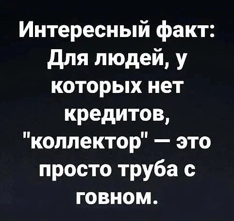 Интересный факт для людей у которых нет кредитов коллектор это просто труба с говном