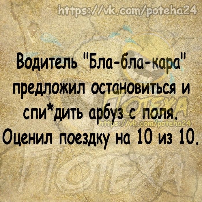 Водитель Бла бла кара предложил остановиться и спи дить арбуз поля Оценил поездку на 10 из 10