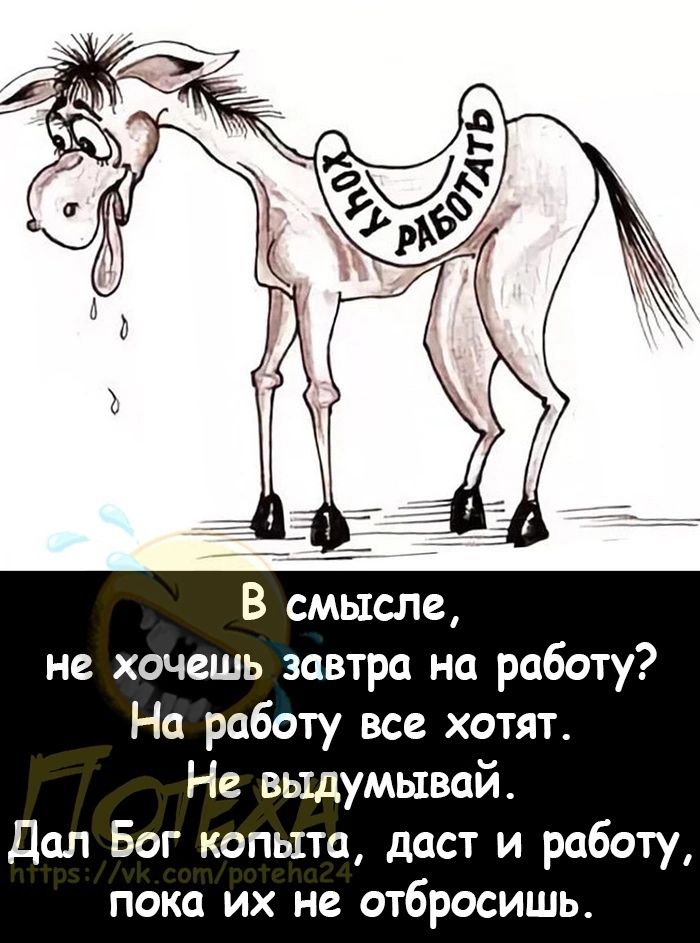 В смысле не хочешь завтра на работу На работу все хотят Не выдумывай Дал Бог копыта даст и работу пока их не отбросишь