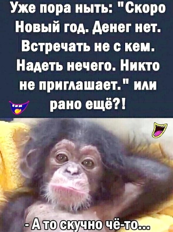 Уже пора ныть Скоро Новый год денег нет Ветречать не с кем Надеть нечего Никто не приглашает или 347 рано ещё _А Аад_ Ч