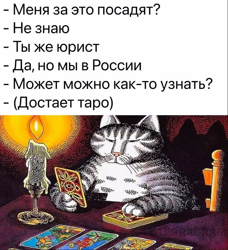 Меня за это посадят Не знаю Ты же юрист Да но мы в России Может можно както узнать Достает таро