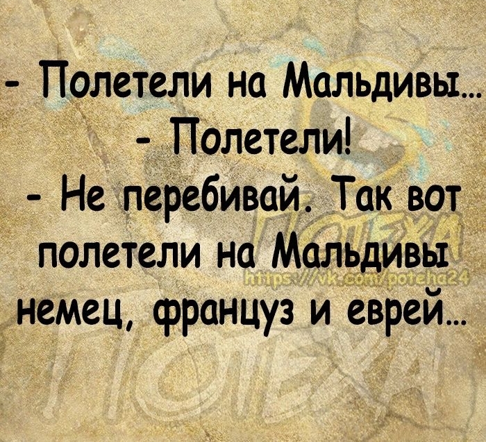 Полетели на Мальдивы Полетели Не перебивай Так вот полетели на Мальдивы немец француз и еврей