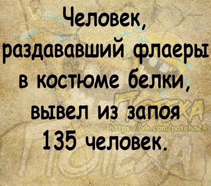 Человек раздававший флаеры в костюме белки вывел из зала 135 человек