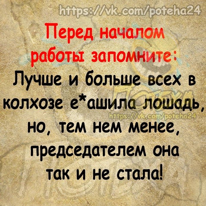 Перед началом работы запомните ЛуЧше и больше всех в колхозе е сшила лошадь но тем нем менее председателем она так и не стала