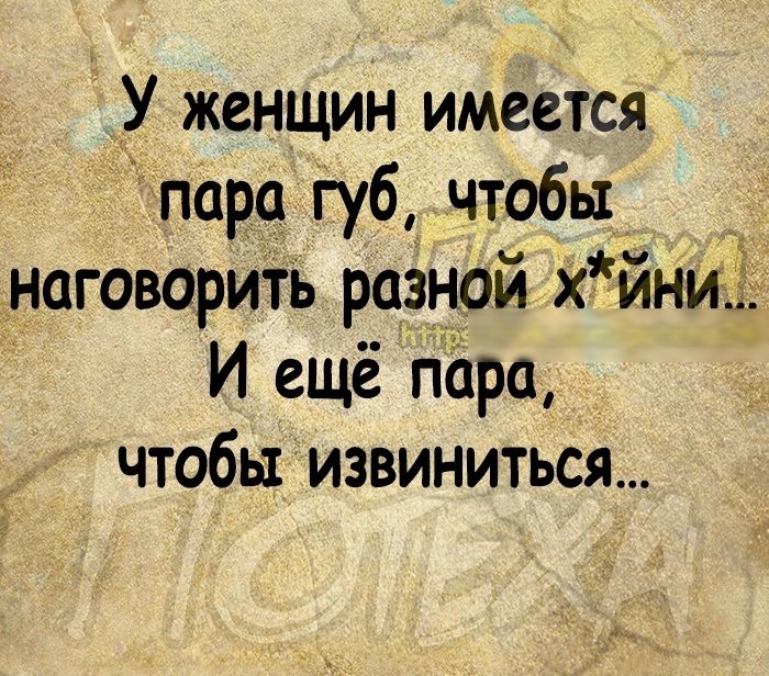 У женщин имеется пара губ чтобы _ наговорить разной х_ йн И ещё пара чтобы извиниться