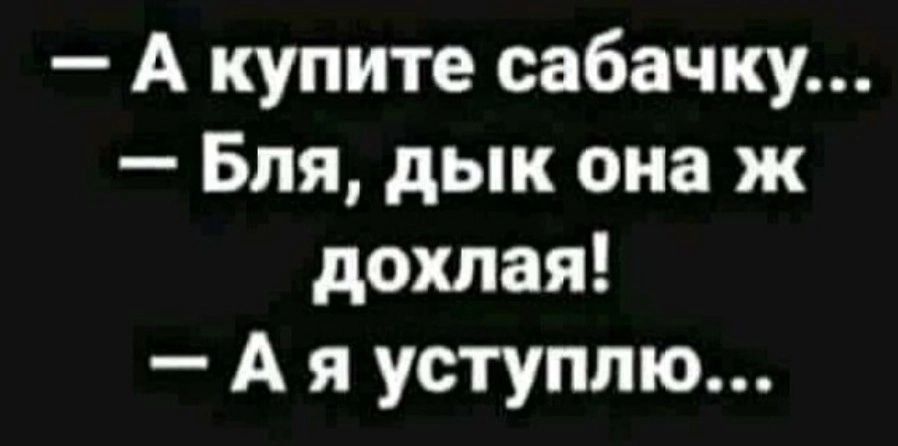 А купите сабачку Бля дык она ж дохлая А я уступлю