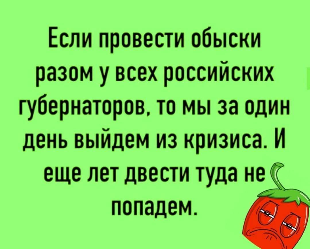 Если провести обыски разом у всех российских губернаторов то мы за один день выйдем из кризиса И еще лет двести туда не попадем
