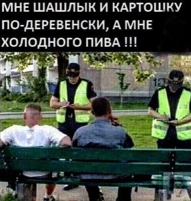 МНЕ ШАШЛЫК И КАРТОШКУ ПО дЕРЕВЕНСКИ А МНЕ ХОЛОДНОГО ПИВА